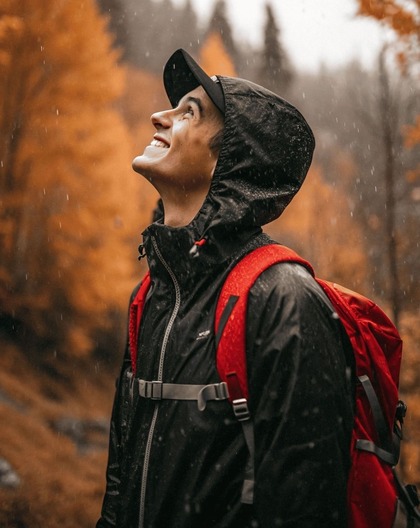 Man in balck waterproof jacket