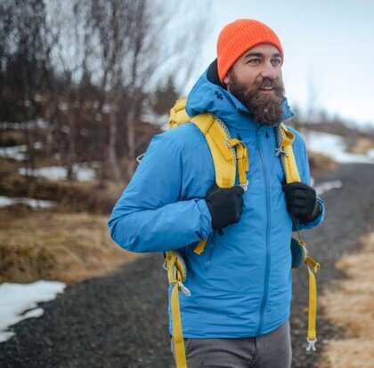 Man in blue windproof jacket