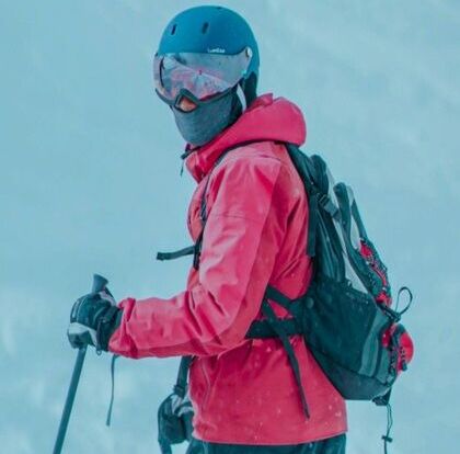 Man in red winter jacket