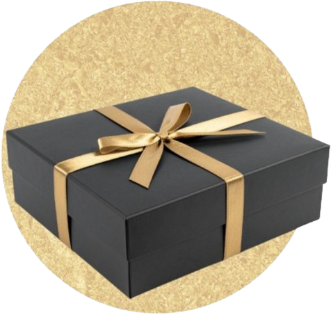 black box on a gold background